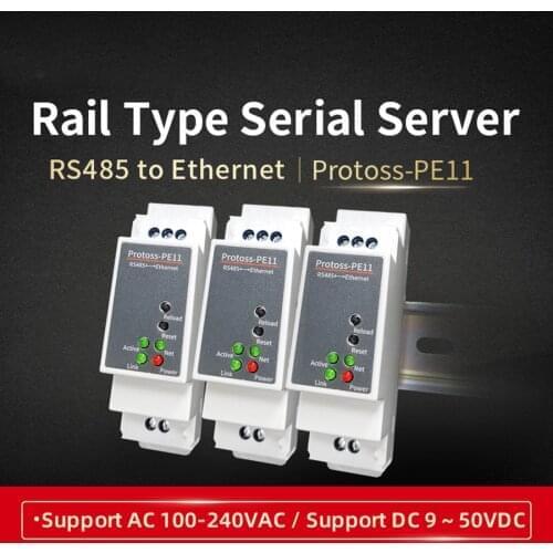 1XProtoss-PE11 RS485 Wired to Ethernet Serial Server Rail Mounting DTU RS485 to Ethernet Serial Server Support Modbus Master