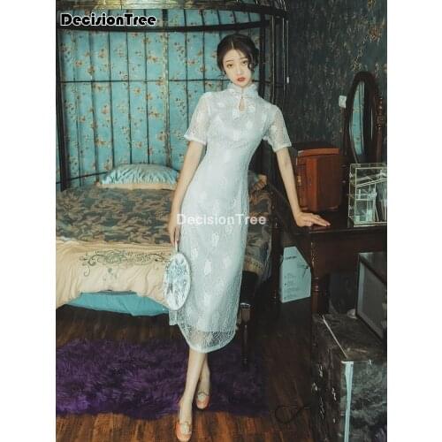 2021 short sleeve sweet lady cheongsam vestidso women qipao lace bride wedding party dress gown elegant lady party dress