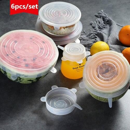 6 Pcs/Set Food Silicone Cover Universal Silicone Lids For Cookware Bowl Pot Reusable Stretch Lids Kitchen Accessories