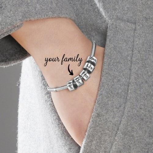 Personalized Stainless Steel Custom Family Names Beads Charms Bracelets Snake Chain Bangle Jewelry Party Lover Gift Men Women