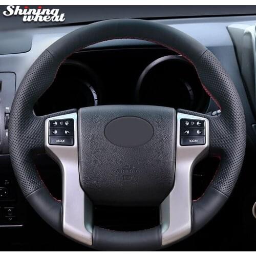 Shining wheat Genuine Black Leather Steering Wheel Cover for Toyota Land Cruiser Prado 2010 2014 Tundra Tacoma 4Runner