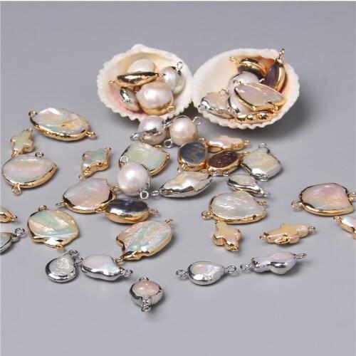 Double Hole White Pearl Metal Connector Charms Natural Freshwater Pearl Pendant Jewelry Making DIY Earrings Necklace Accessories