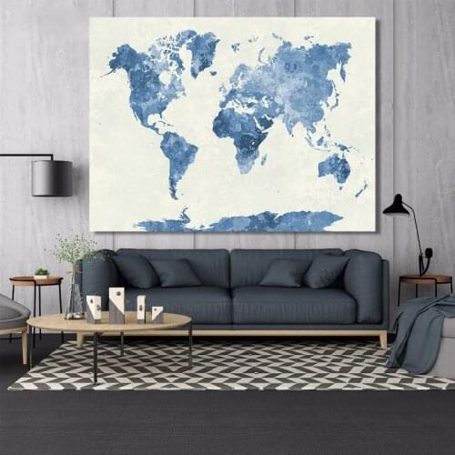 Watercolor World Map Canvas Painting Posters and Prints Wall Art Abstract Art Map Decorative Pictures for Living Room Home Decor