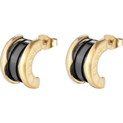 Classic Design Stainless Steel Roman Numeral Semicircle Ceramic Stud Earring Gift For Women Love Earring Female Vintage Jewelry