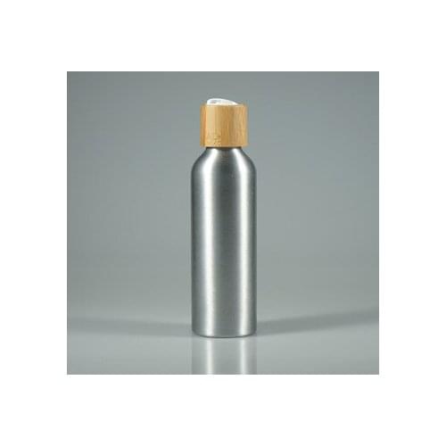 Cosmetic package 50pcs silver 30ml 50ml 100ml 150ml bamboo essential oil body lotion aluminum bottle with disk top cap spray cap