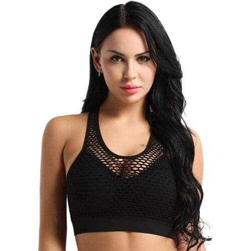 Fashion Women Netted Yoga Top Extra Support Sports Push Up Bra With Removable Pads Racerback Vest Top Sexy Femme Sports Vest