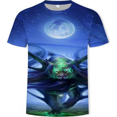 2021 Fashion New Animal World #3 Lion and Tiger 3D Printed Pattern Mens Short Sleeve T-shirt Clothing