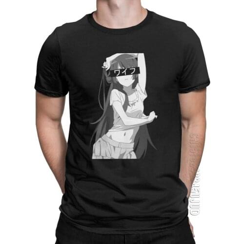 Senjougahara Waifu Mens T Shirts Kawaii Anime Sexy Adult Japan Waifu Otaku Tee Shirt Camisetas T-Shirt Cotton Tops O Neck