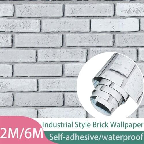 Industrial Wind Gray-White Brick Pattern Wallpaper Self-Adhesive Waterproof Living Room Bedroom Background Wall Home Decoration