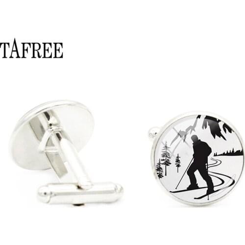 TAFREE New Ski Cufflinks Alpine Skiing Cufflinks For Mens brand Cuff Button Winter Game Cuff Snow Sports Christmas Gifts SG40