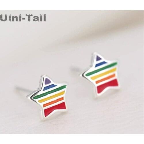 Uini-Tail 2018 new listing 925 sterling silver literary fresh color five-pointed star earrings Korean fashion cute sweet jewelry