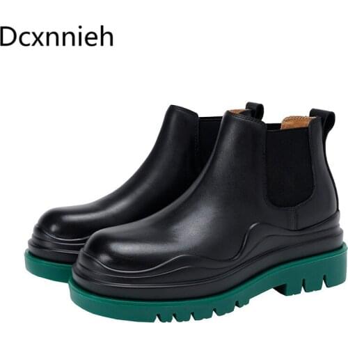 New 2020 Runway White Thick Sole Chelsea Boots Women Genuine Leather Round Toe Autumn Boots Woman Casual Motorcycle Boots Woman