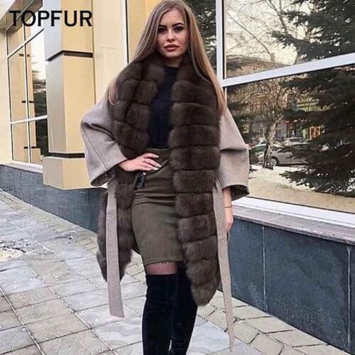 TOPFUR Luxury New Real Fur Coat Women Winter Woolen Skin Fur Coat With Fox Fur Collar New Style High Quality Fur Coat