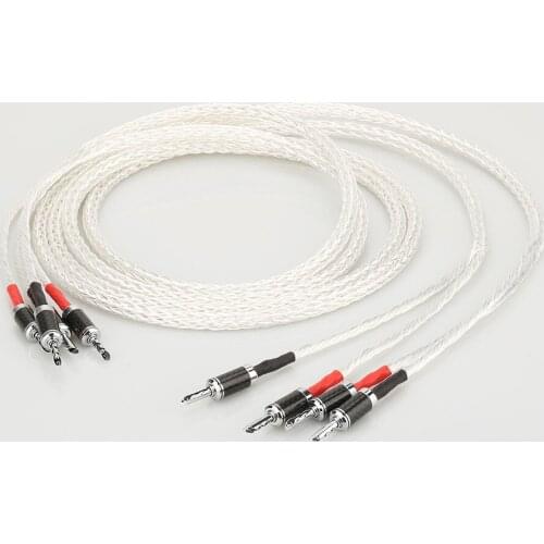 Pair 8N single silver Plated Twisted Speaker Cable Loudspeaker Cable For HIFI amplifier speaker Audiophile