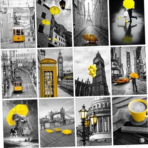 PDMDOG Diamond Painting Black And White Full Square Drill Craft Kit Sale 3D Diamond Embroidery Landscape Street Decor For Home