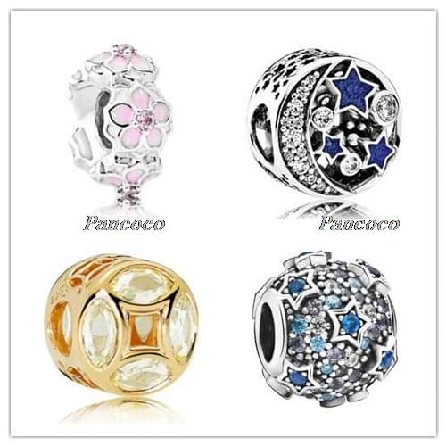 925 Sterling Silver Charm Openwork Shine Good Fortune Coin With Crystal Beads Fit Pandora Bracelet & Necklace Jewelry