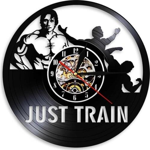 Just Train Bodybuilding Fitness Training Sport Vinyl Record Wall Clock Gymnasium Fitness Center Decor Clocks Watch Gift For Him
