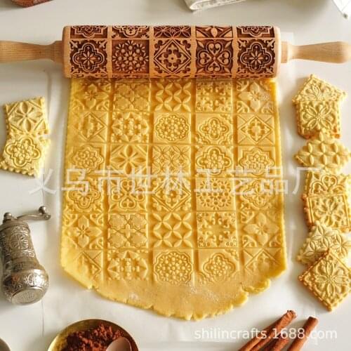 DIY Manual Christmas Embossing Rolling Pins Designe Patterns Wooden Roller Baking Embossed Cookies kitchen tools elk Snowflak