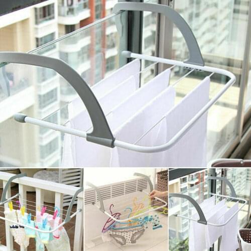 Folding Adjustable Radiator Towel / Clothes Drying Rack Pole Airer Dryer Drying Rack 5 Rail Balcony Telescopic Laundry Holder