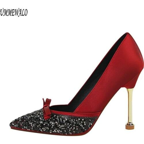 UMMEWALO High Heels Shoes Women Bling Design Pointed Toe Pumps Women Super High Shoes Ladies Shoes New Arrival