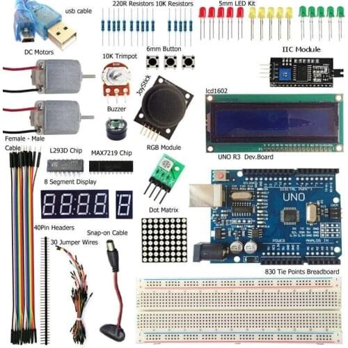 UNO R3 Starter Kits 1602 LCD L293D Motor LED Matrix MB102 Breadboard for arduino