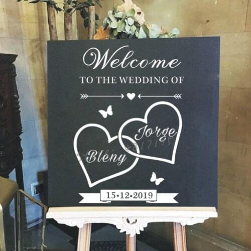 Wedding Welcome Signage Vinyl Decal Mirror Wedding Sticker Murals Custom Names With Hearts Decal New Design Wedding Décor AZ836