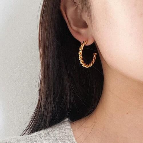 Twisted Hoops Earrings Thick Boho Chic Gold Vermeil Women Charm Earrings