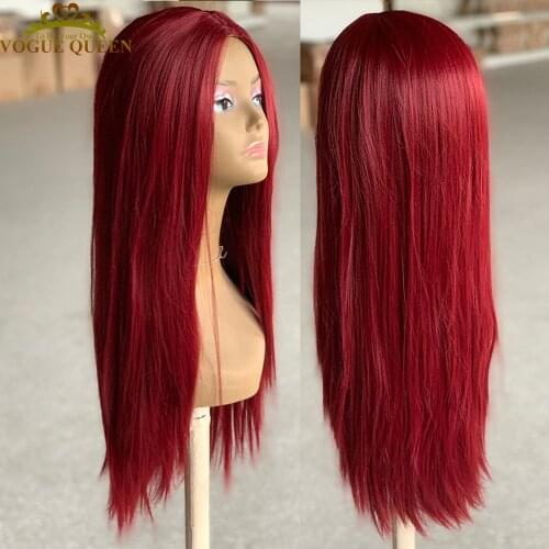 Vogue Queen Red Straight Synthetic Wig Middle Part Full Machine Made Wigs Heat Resistant Fiber For Women