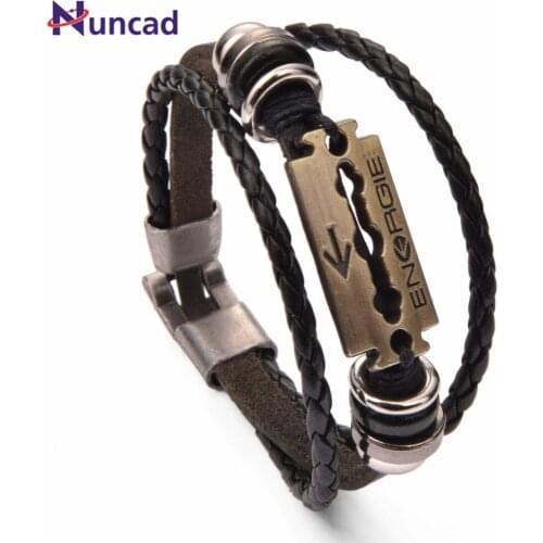 Top Quality Genuine Leather Bracelet Leather Handmake Bracelet Three Layer Rock Punk Bracelets Manchettes Pour Femmes