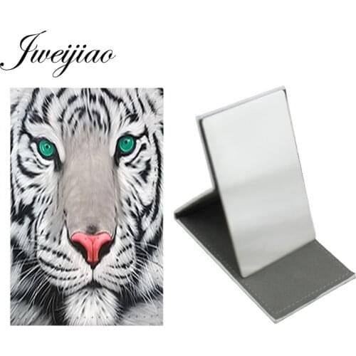Youhaken Creative Design Tiger Shape New Mirror Fashion Trend Stainless Steel Leather Makeup Portable Girls Pocket Mirror