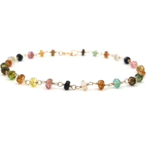 Lily Jewelry Rainbow Tourmaline 925 sterling silver Handmade Knitting Shining Bracelet 7''-8