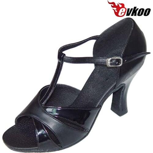 Evkoodance Paint And Fixed Imitate Leather Woman Size US 4-12 Latin Shoes Dance Black 7cm Heel Height Shoes Evkoo-105