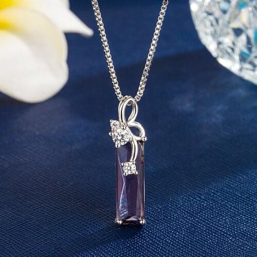 925 Sterling Silver 2 Carats natural amethyst Pendant Women Natural purple Gemstone 45cm Necklace Jewelry Pendant gifts