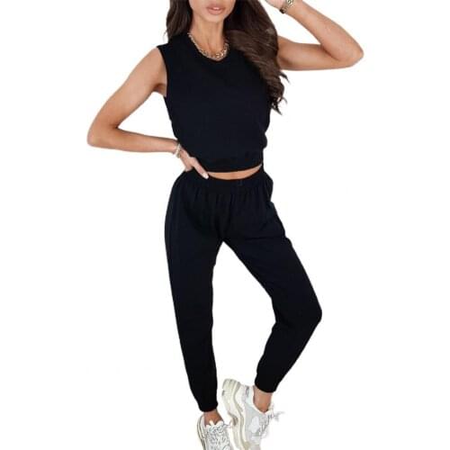 Women Outfits Washable Stylish Pure Color Women Sleeveless Top Pants Outfit for Home