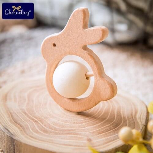 1PC Baby Rattle Wooden Beads Baby Teether Toy Rabbit Rodent Animal Beech Bracelet Pacifier Pendant For Kids Goods Accessories