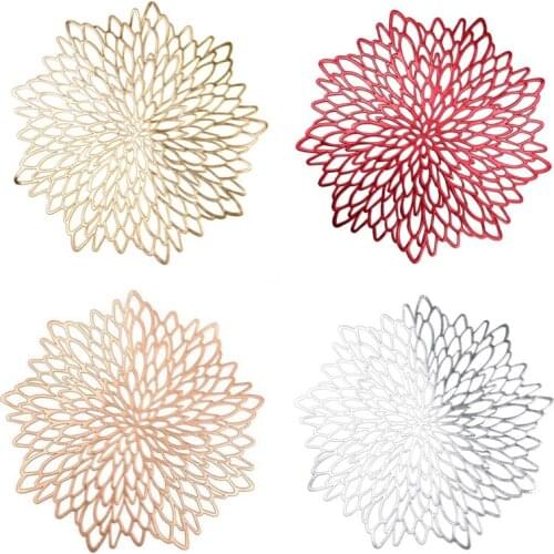 1Pc PVC Hollow Insulation Coaster Pads Table Bowl Mat Home Christmas Decor Heat Resistant Flower Shape Placemat For Dining Table