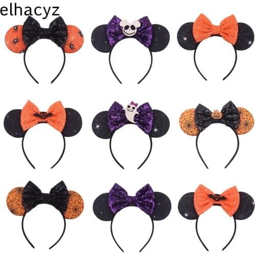 10pcs/lot Halloween 5'' Mouse Ears Headband Halloween Festival DIY Party Pumpkin Devil Bow Children Girls Hair Accessories