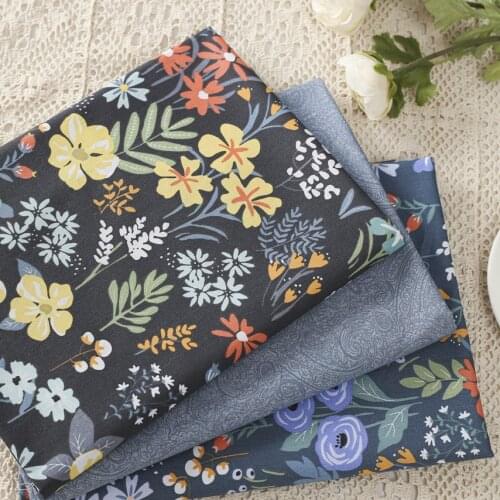 160x49cm Vintage Black Big Flower Twill Cotton Sewing Fabric, Making Clothes Bedding Home Decoration Cloth