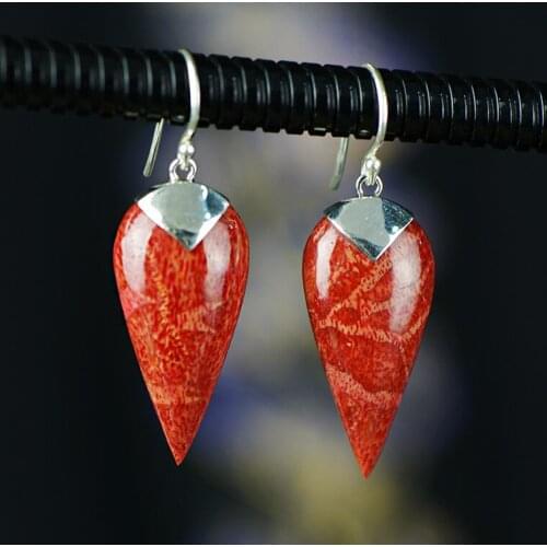 2018 Sale Classic Moon Brinco S925 Simple Manual Mosaic Earrings Grass Coral Fiery New Fashion Wholesale Manufacturers Selling