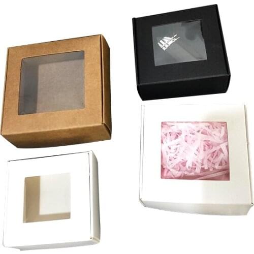 50Pcs/set Kraft Paper Candy Box Transparent PVC Window Soap Boxes Jewelry Gift Packaging Box Wedding Party Birthday Favors