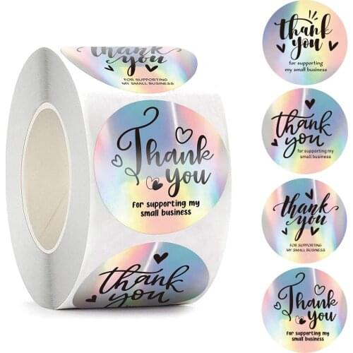 500PCS Thank you for supporting my business stickers Holographic Silver Rainbow Sticker Gift Seal Labels Envelope Shop Wrapping