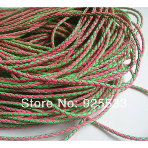 Free shipping 20m red & green braid PU leather Beading Cord 3mm dia. Beading Wire Handcraft Accessories for bracelet & necklace