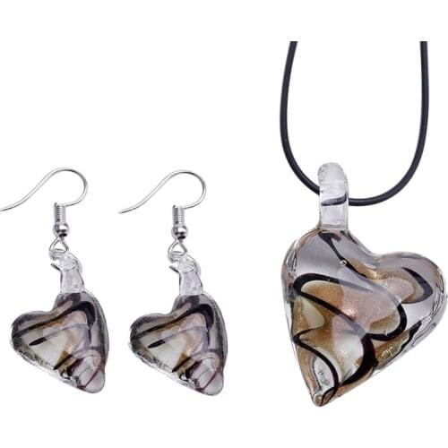 Free Shipping 6 stet Jewelry Women Party Necklace/earrings heart-shaped Lampwork Glass Murano Bead Necklace Earring Fashion