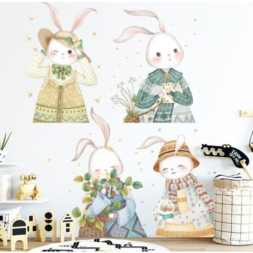 Large Cartoon Rabbit Animal Friends Wall Sticker for Kids Room Kindergarten Decoration Cute Animals Wall Decal Animal Decor