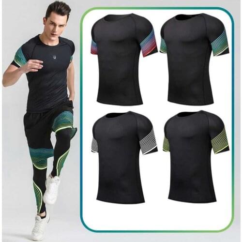 Quick Dry Compression Mens Short Sleeve T-Shirts Running Shirt Fitness Tight Tennis Soccer Jersey Gym Demix Sportswear A33