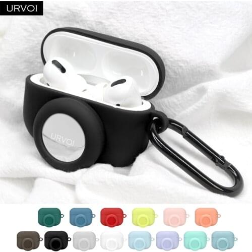 URVOI Case for Apple AirTag Protective Cover for AirPods pro Location Tracker soft Silicone protector 2 in 1 with hanger hook