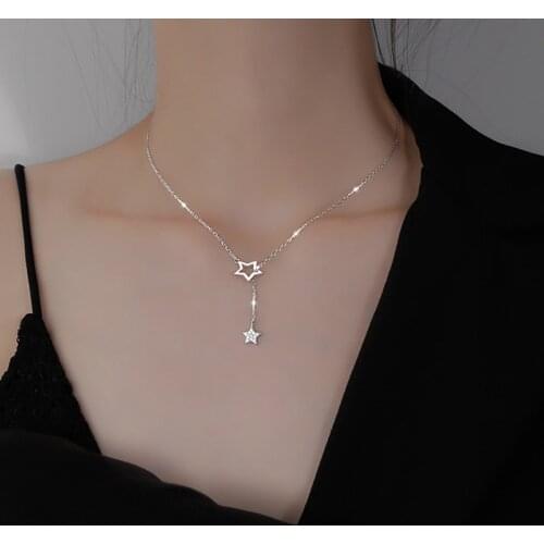 Geometric Star Shiny Zircon Long Tassel Pendant Multilayer Choker Clavicle Chain Necklace For Women Gorgeous Party Jewelry