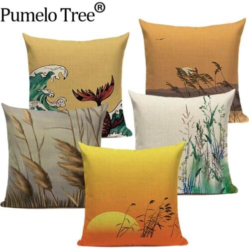 Marble Geometric Cushion Covers Carp Wave Decorative Pillowcase Flower Grass Throw Pillow Covers Plant Decor Pillows for Sofa