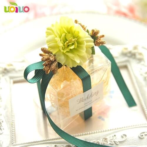 Elegant clear custom names and date wedding box wedding favor boxes with flowers