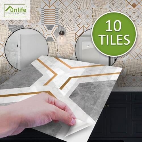 Funlife® BRILLIANT™ 15/20cm Geometric Mentalic Marble Tile Sticker Waterproof PVC Wall Sticker for Kitchen Bathroom Home Decor